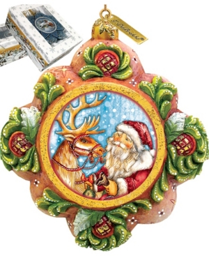 G.debrekht Hand Painted Scenic Ornament Santa With Reindeer In Multi