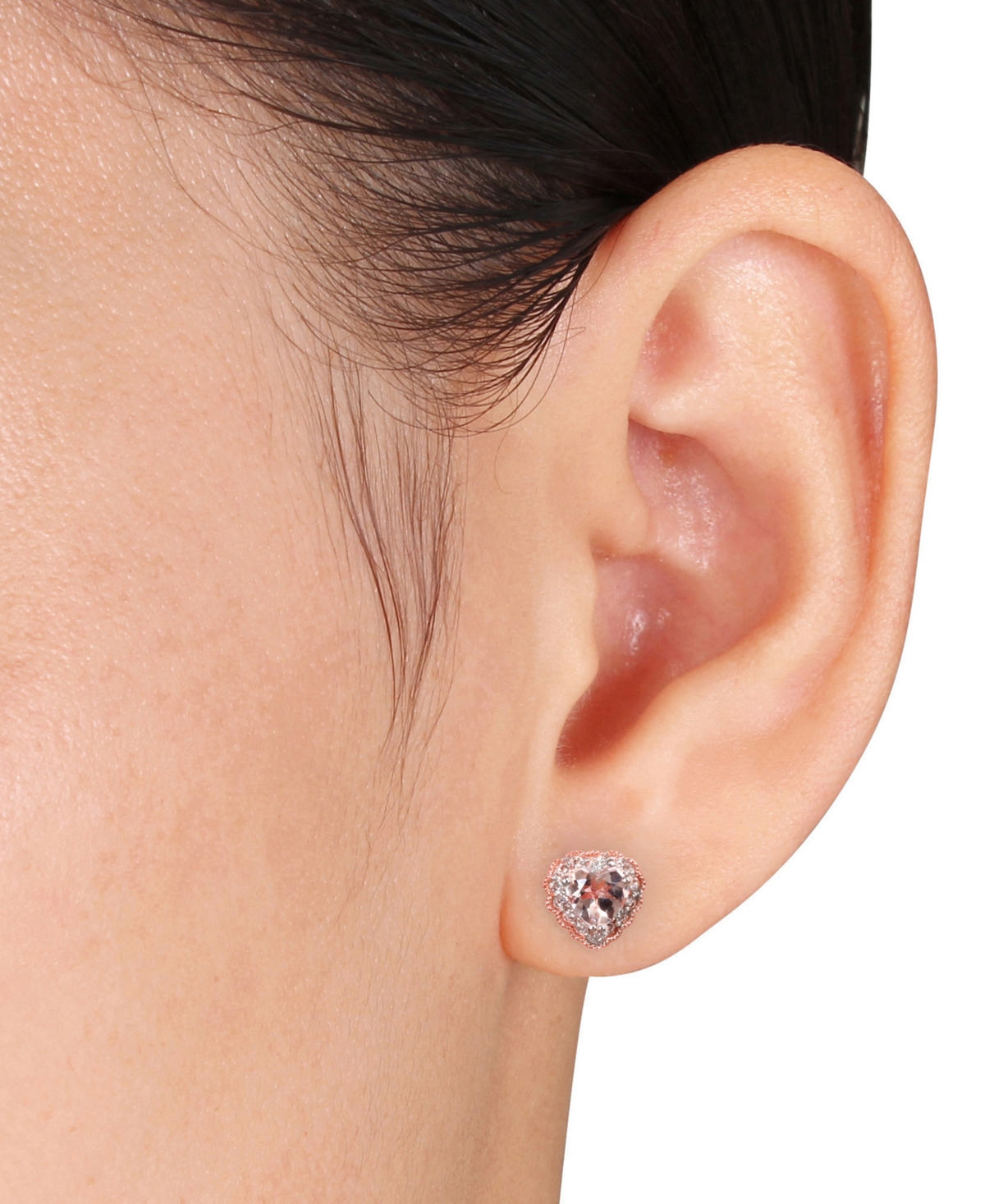 (1 ct. t.w.) & Diamond (1/10 ct. t.w.) Heart Stud Earrings in 10k Rose Gold - Morganite