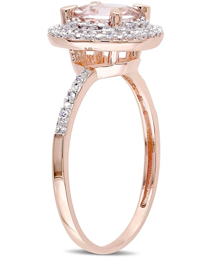 Macy's - Morganite (1-1/6 ct. t.w.) & Diamond (1/10 ct. t.w.) Double Halo Ring in 10k Rose Gold
