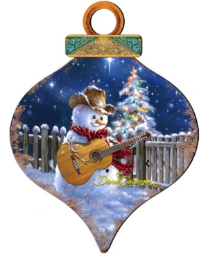 Designocracy Guitar Snowman Smile Ball Wooden Ornaments Set of 2
