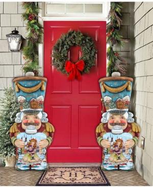 Designocracy Old World Nutcracker Large Free Standing Wooden Santa Garden Decor, Set Of 2 In Multi