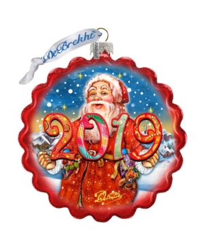 G.debrekht 2019 Celebration Santa Wreath Dated Glass Ornament In Multi