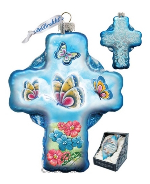 G.debrekht Kids'  Blue Butterflies Cross Glass Ornament In Multi