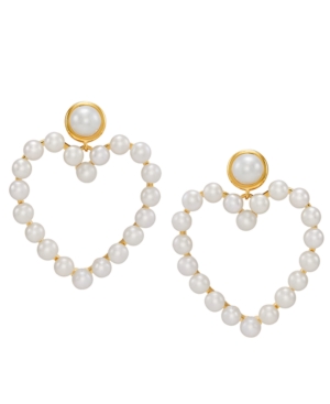 image of Cultured Freshwater Pearl (4mm, 6-1/2mm) Heart Drop Earrings in 14k Gold-Plated Sterling Silver