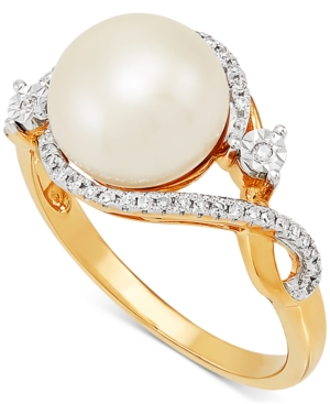 image of Cultured Freshwater Pearl (9mm) & Diamond (1/10 ct. t.w.) in 10k Gold