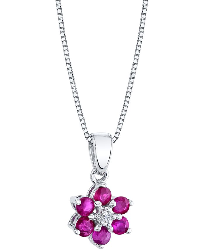 Macy's - Ruby (5/8 ct. t.w.) & Diamond Accent Flower 18" Pendant Necklace in  14k White Gold