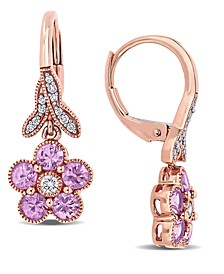 Pink Sapphire (1-1/4 ct. t.w.) & Diamond (1/7 ct. t.w.) Flower Drop Earrings in 10k Rose Gold