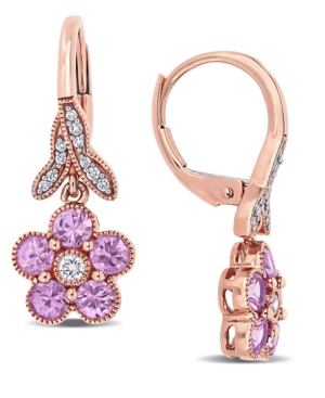 image of Pink Sapphire (1-1/4 ct. t.w.) & Diamond (1/7 ct. t.w.) Flower Drop Earrings in 10k Rose Gold