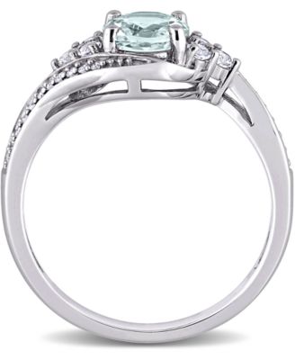 Aquamarine (3/4 ct. t.w.), White Topaz (1/4 ct. t.w.) & Diamond (1/10 ct. t.w.) Swirl Ring in 10k White Gold