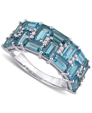 image of Blue Topaz (3-5/8 ct. t.w.) & Diamond (1/10 ct. t.w.) Cluster Ring in 10k White Gold