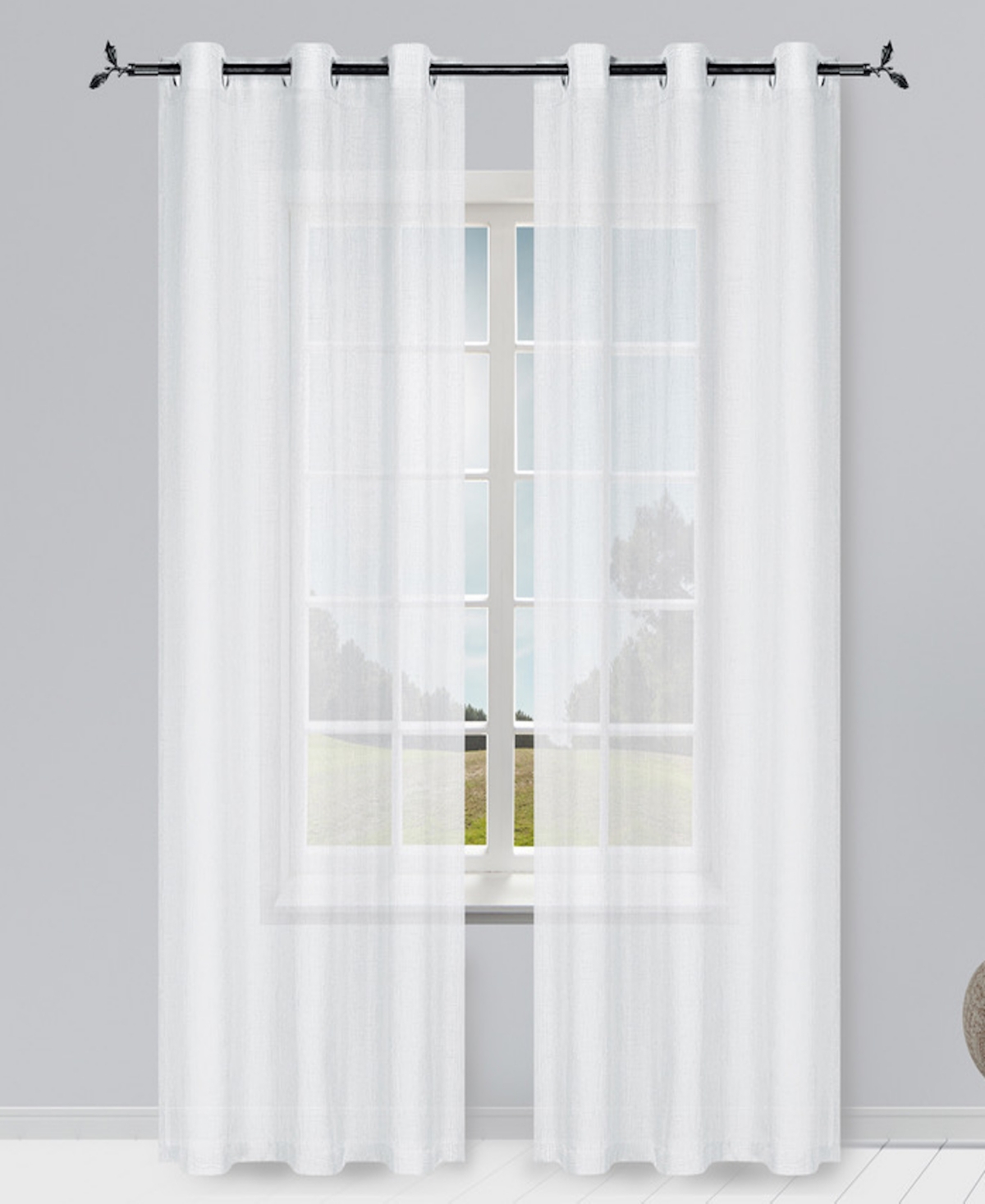 Solid Semi-Sheer 76" x 96" Grommet Curtain Panel, Set of 2 - White
