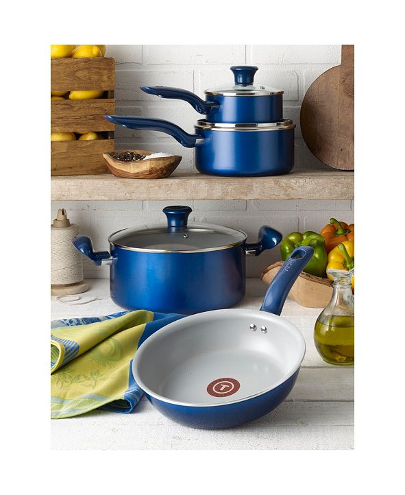 T-Fal Initiatives Ceramic 14-Pc. Cookware Set, Blue & Reviews - Cookware Sets - Macy's