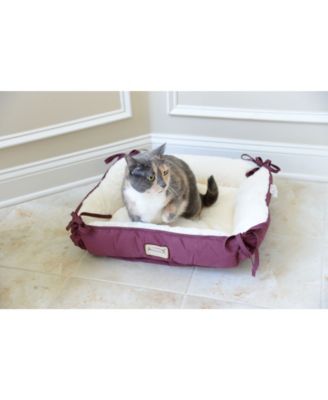 2-In-1 Cat Pet Bed & Fleece Cat Mat, Burgundy/Ivory - Extra Thick Poly Fill, Machine Washable