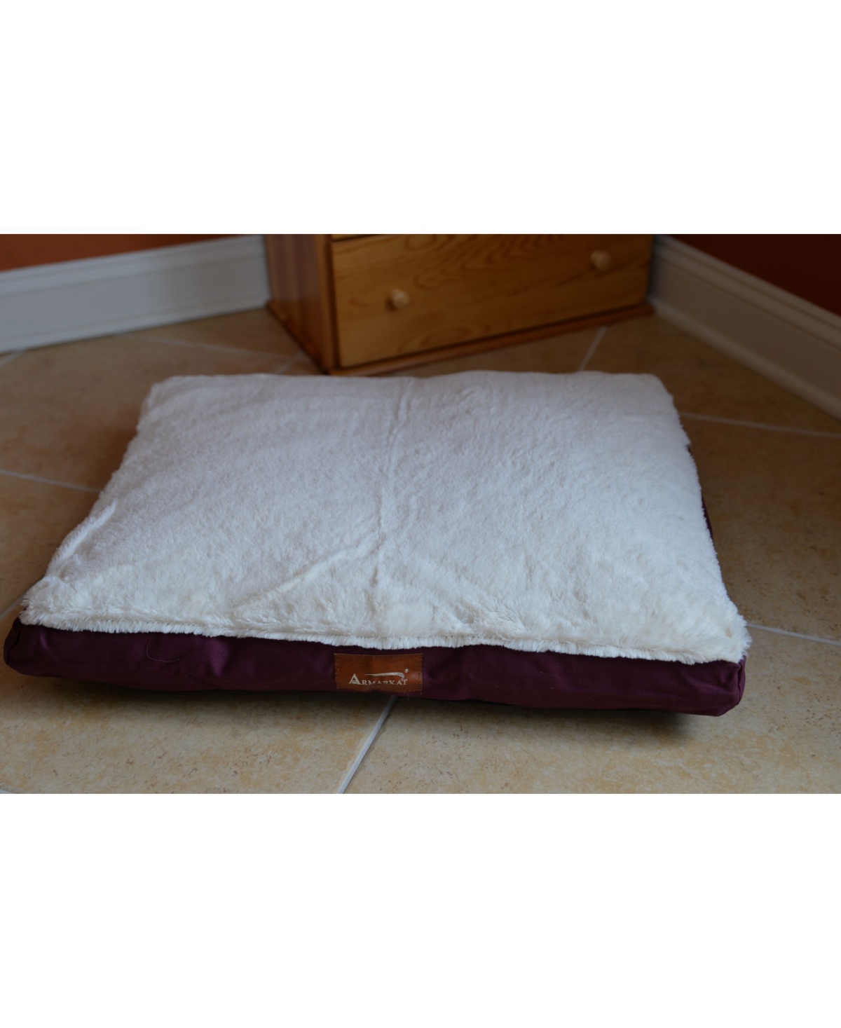 M02HJH/Mb-l Large Pet Bed Mat With Poly Fill Cushion& Removable Cover, Ivory & Burgundy - Ivory  burgundy