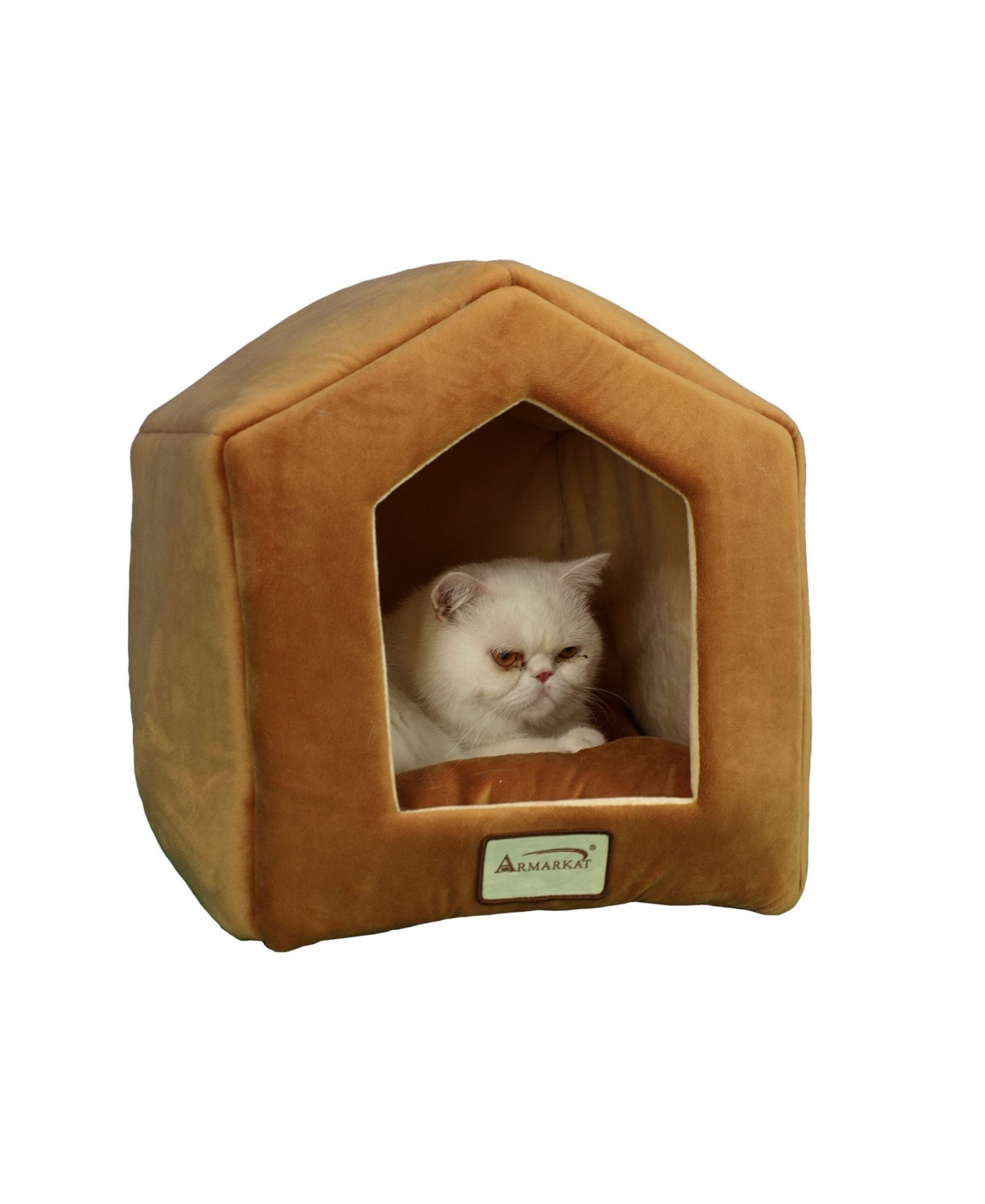 Small Indoor Cat house, Cat Beds With Mat, MachIne Washable, C27CZS/Mh, Earth Brown and Beige - Earth brown  beige