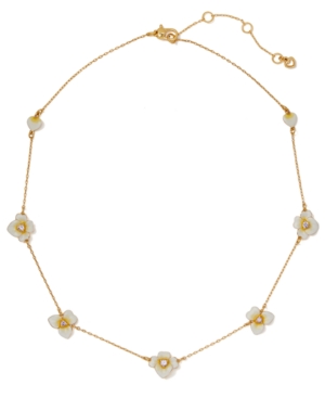 image of Kate Spade New York Gold-Tone Cubic Zirconia & Enamel Flower Statement Necklace, 17
