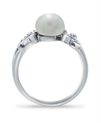 Imitation Pearl Cubic Zirconia Dragonfly Ring in Silver Plate