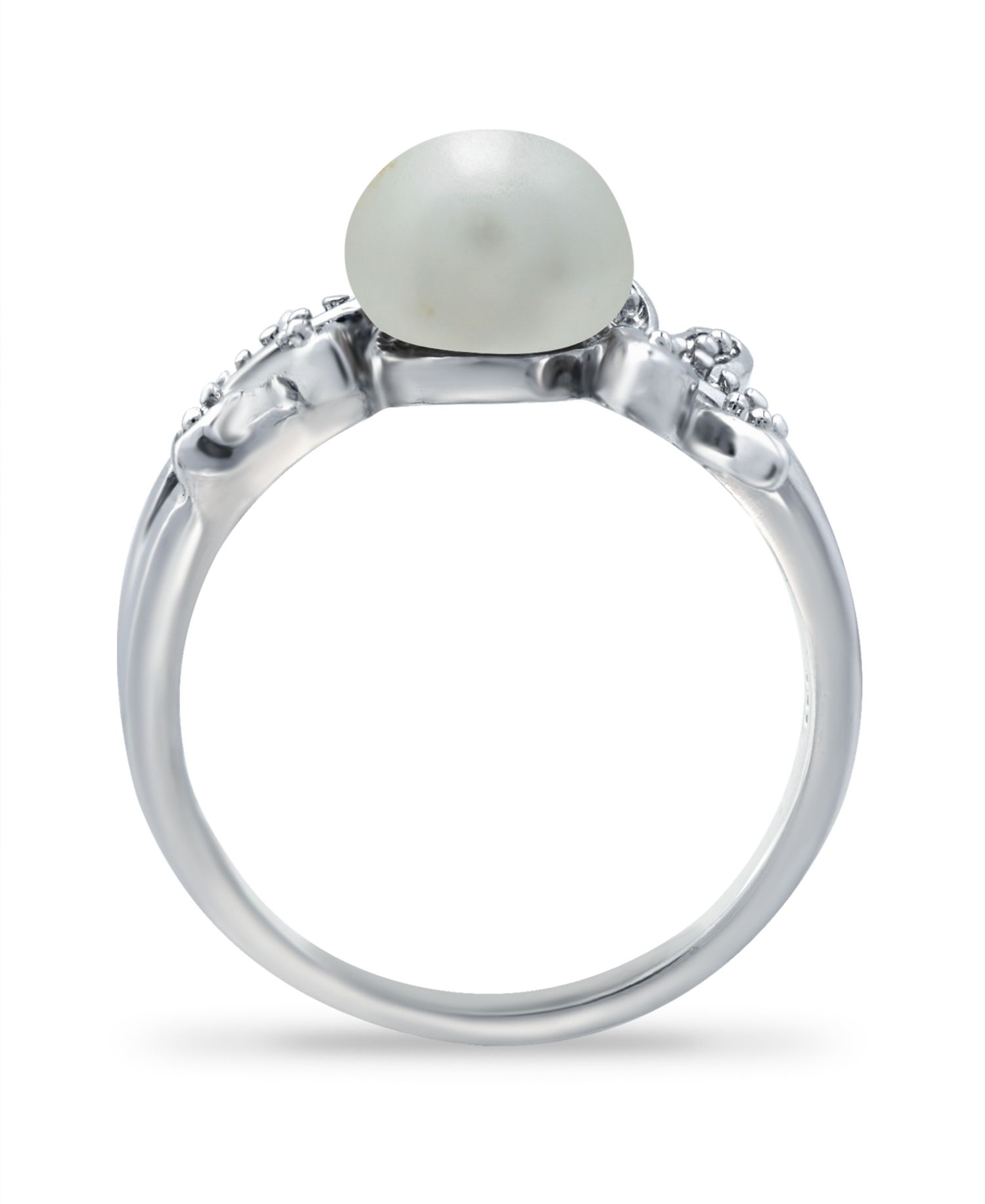 Imitation Pearl Cubic Zirconia Dragonfly Ring in Silver Plate