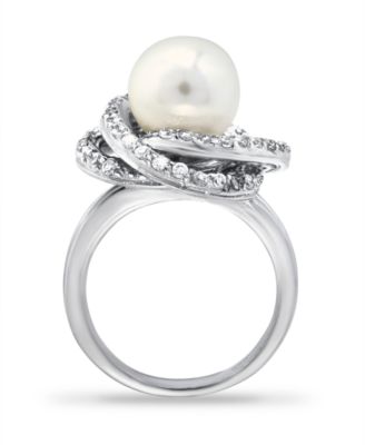 Imitation Pearl and Cubic Zirconia Pave Swirl Ring 