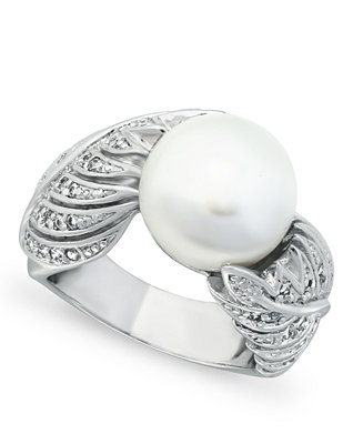 Macy's Imitation Pearl and Multi Row Pave Cubic Zirconia Ring in Silver ...