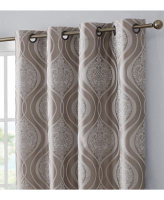 Montero Damask 100% Complete Blackout Shading Thermal Insulated Energy Efficient Heat/Cold Blocking Grommet Heavy Curtain Drapery Panels for Living Room, 2 Panels