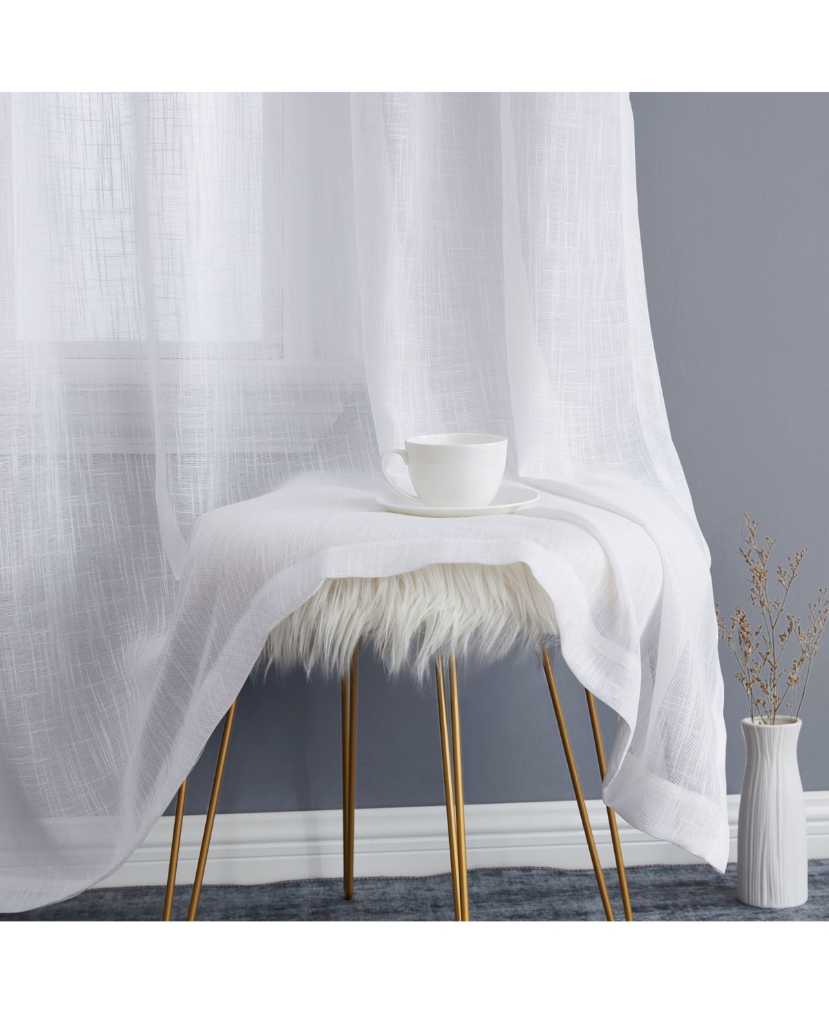 Hlc.me Abbey Faux Linen Textured Semi Sheer Privacy Sun Light Filtering Transparent Window Grommet Curtain Panels