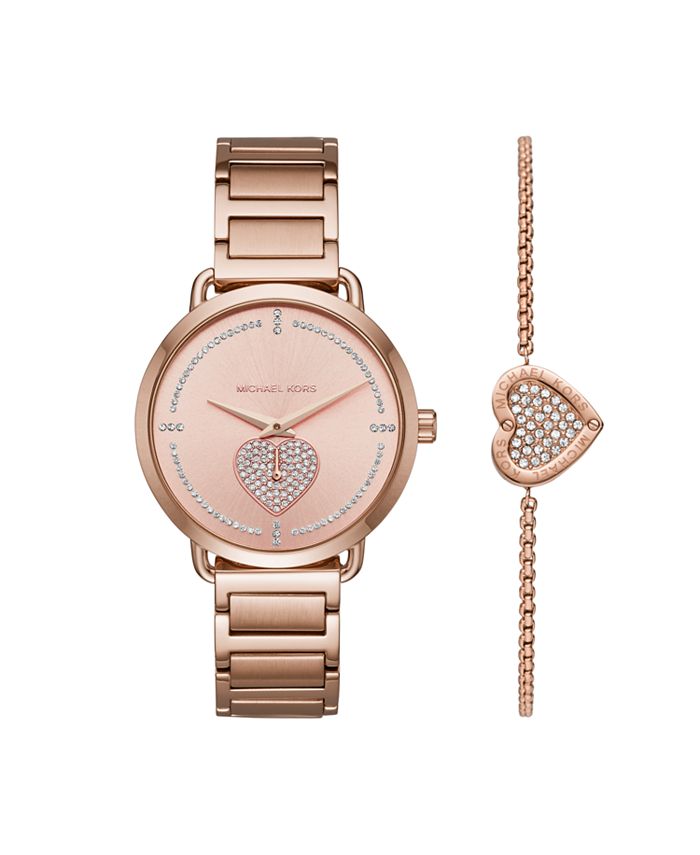 udskiftelig træfning tryllekunstner Michael Kors Women's Portia Rose Gold-Tone Stainless Steel Bracelet Watch  37mm Gift Set & Reviews - Macy's