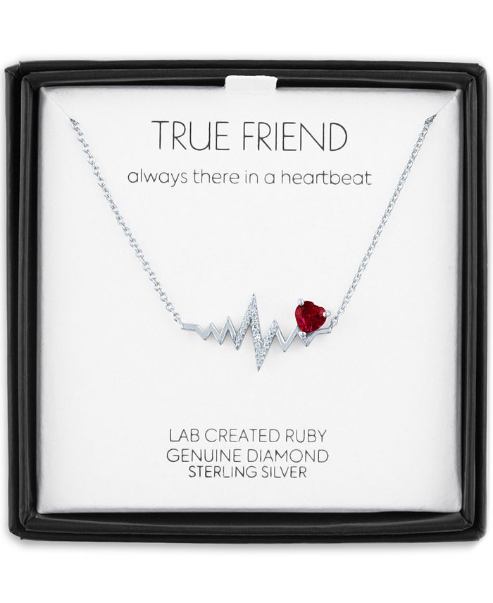 Macy's - Lab-Created Ruby (1/20 ct.t.w.) & Diamond Accent Heartbeat Pendant Necklace in Sterling Silver, 16" + 2" extender