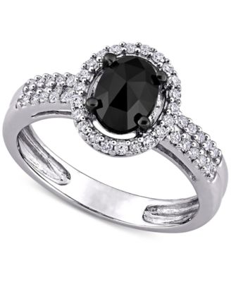 Macy's - Diamond Black Oval Halo Management Ring (1 ct. t.w.) in 14k White Gold