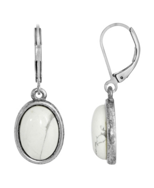 image of 2028 Silver-Tone Semi Precious Howlite Oval Drop Earrings