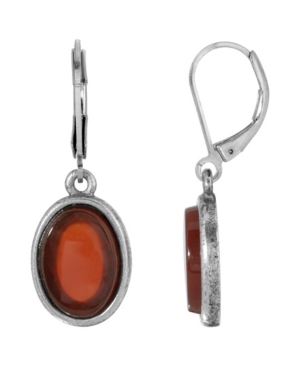 image of 2028 Silver-Tone Semi Precious Carnelian Oval Flat Drop Earrings