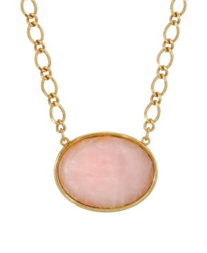 image of 2028 Gold-Tone Rose Quartz Semi Precious Oval Stone Necklace