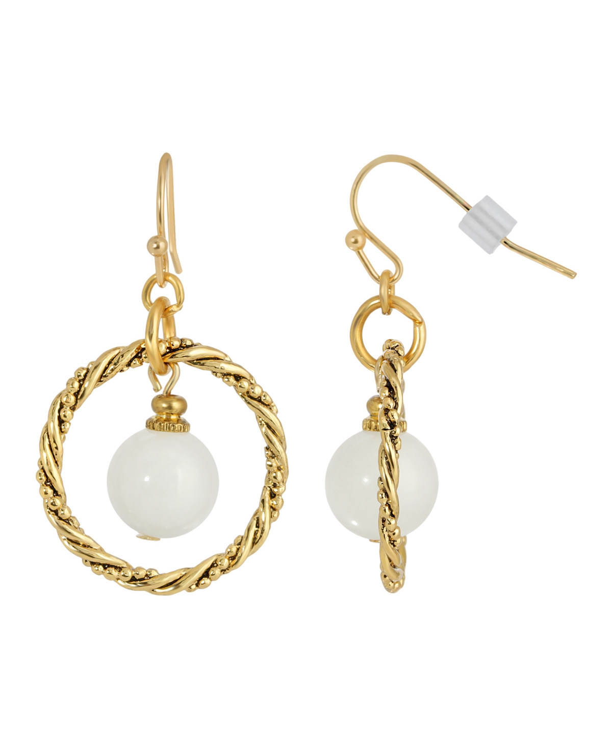 2028 Gold-tone Semi Precious Round Stone In Hoop Earrings In White