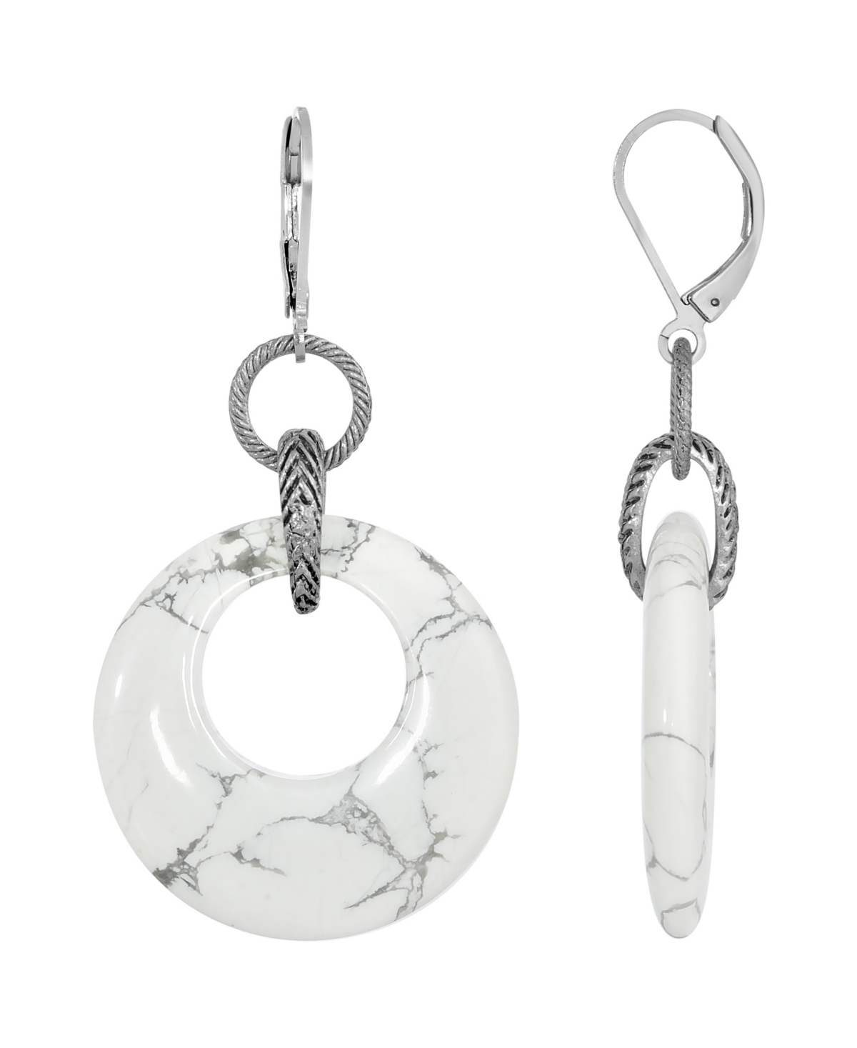 2028 Silver-tone Semi Precious Round Hoop Drop Earrings In White