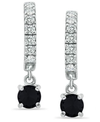 Cubic Zirconia Dangle Drop Huggie Hoop Earring in Sterling Silver or 18k Gold over Silver  (Also available in Lab created Opal)