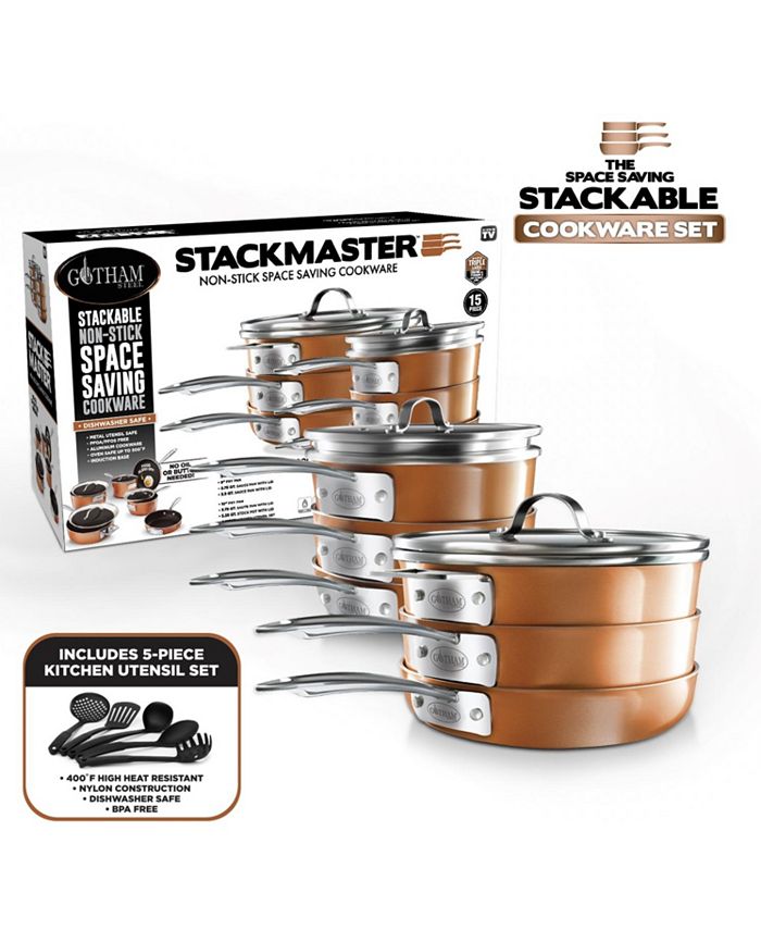 Gotham Steel Stackmaster Stackable Space Saving 10 Piece Aluminum Nonstick Cookware  Set & Reviews