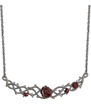 image of Rocklove Disney-s Sleeping Beauty Briar Rose Pendant Necklace in Gunmetal Rhodium-Plated Sterling Silver, 16