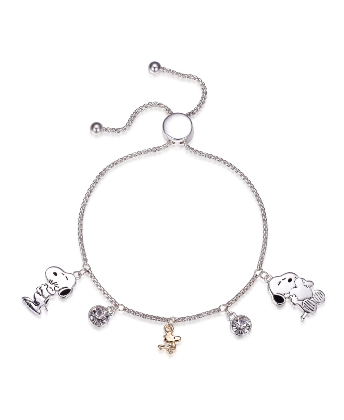 "Snoopy" and "Woodstock" Crystal Adjustable Bolo Silver Plated Bracelet, Created for Macy's - Silver