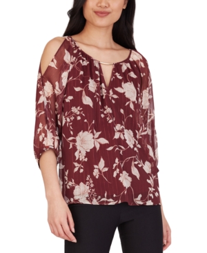 image of Bcx Juniors- Floral-Print Cold-Shoulder Top