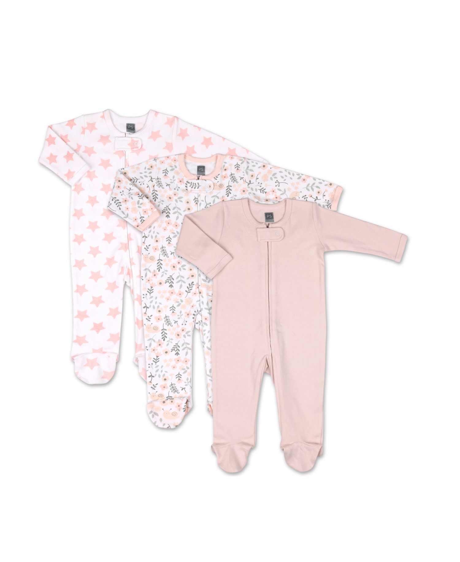 Baby Girls Sleep N Play Footed Pajamas for Girls, Pink Floral, 3 Pack, to 9 Months