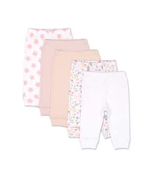 image of The Peanutshell Baby Girls Flowers Stars 5 Pack Cuffed Pants