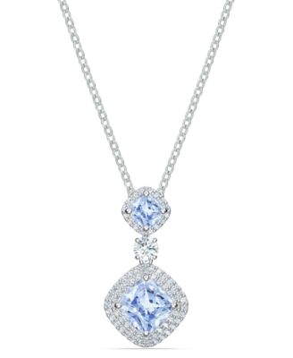 Swarovski - Silver-Tone Blue Double Crystal Pendant Necklace, 14-7/8" + 2" extender