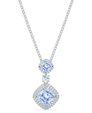 image of Swarovski Silver-Tone Blue Double Crystal Pendant Necklace, 14-7/8