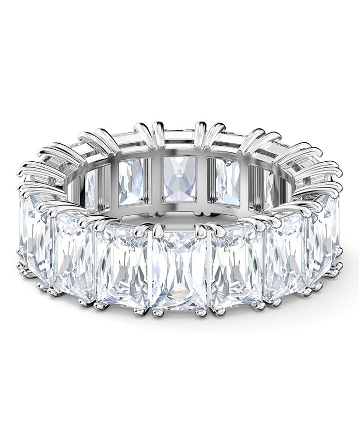 Silver-Tone Baguette-Crystal Wide Ring