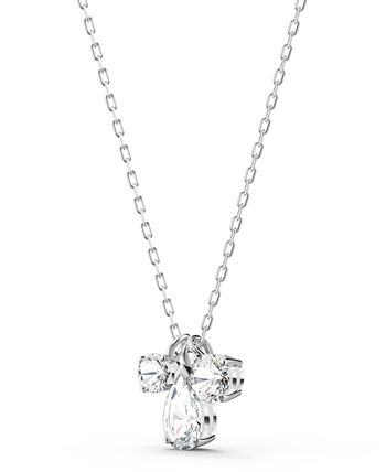 Swarovski Silver-Tone Triple Crystal Pendant Necklace, 15-5/8
