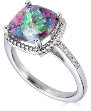 image of Mystic Topaz (3-1/2 ct. t.w.) & Diamond (1/20 ct. t.w.) Statement Ring in Sterling Silver