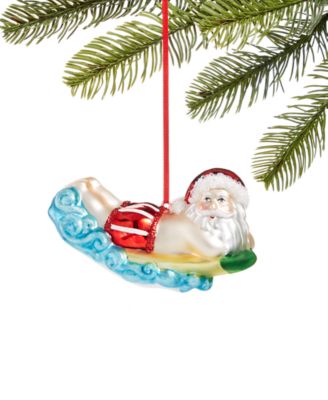 Holiday Lane - At the Beach Molded Glass Surfing Santa Ornament