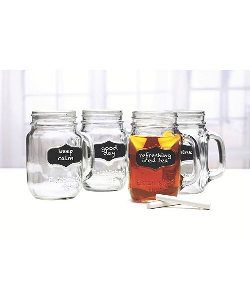 Circle Glass Mason Jar Mugs with Chalkboard, Set of 4 & Reviews - Glassware - Dining - Macy's