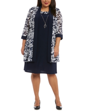 R & M Richards Plus Size Necklace Dress & Printed Jacket