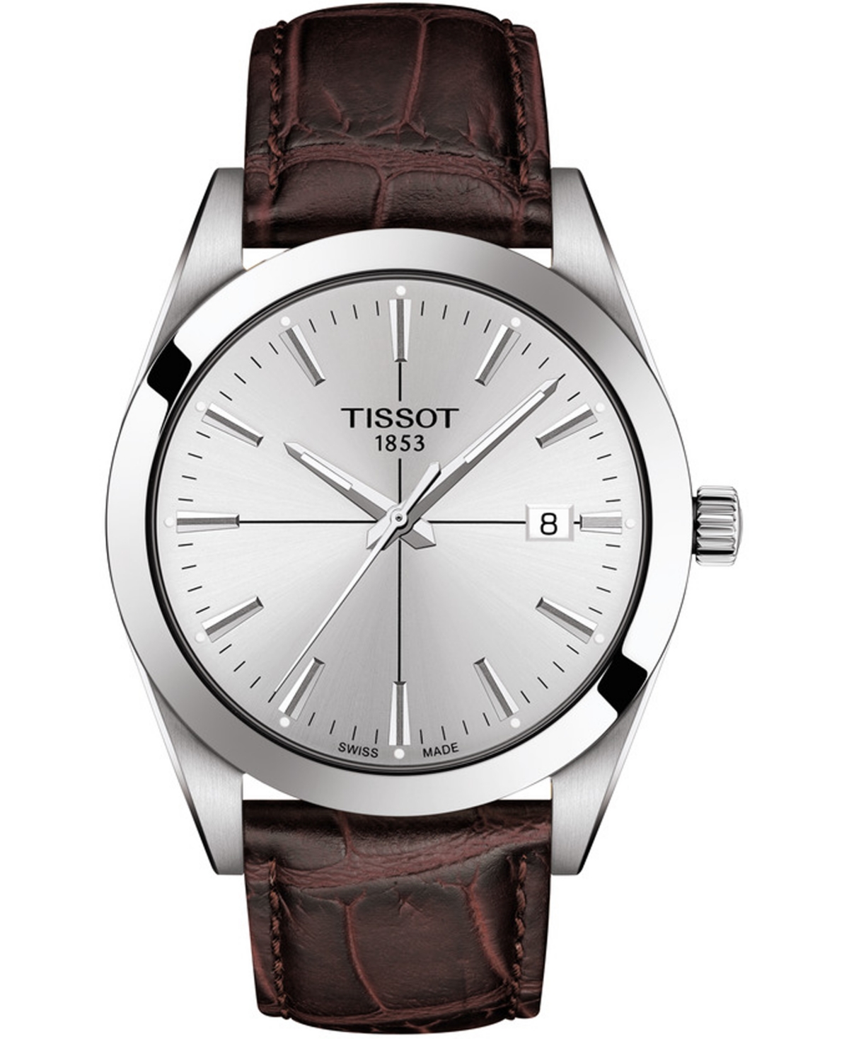 Tissot Men's Swiss Gentleman Brown Leather Strap Watch 40mm In Silver